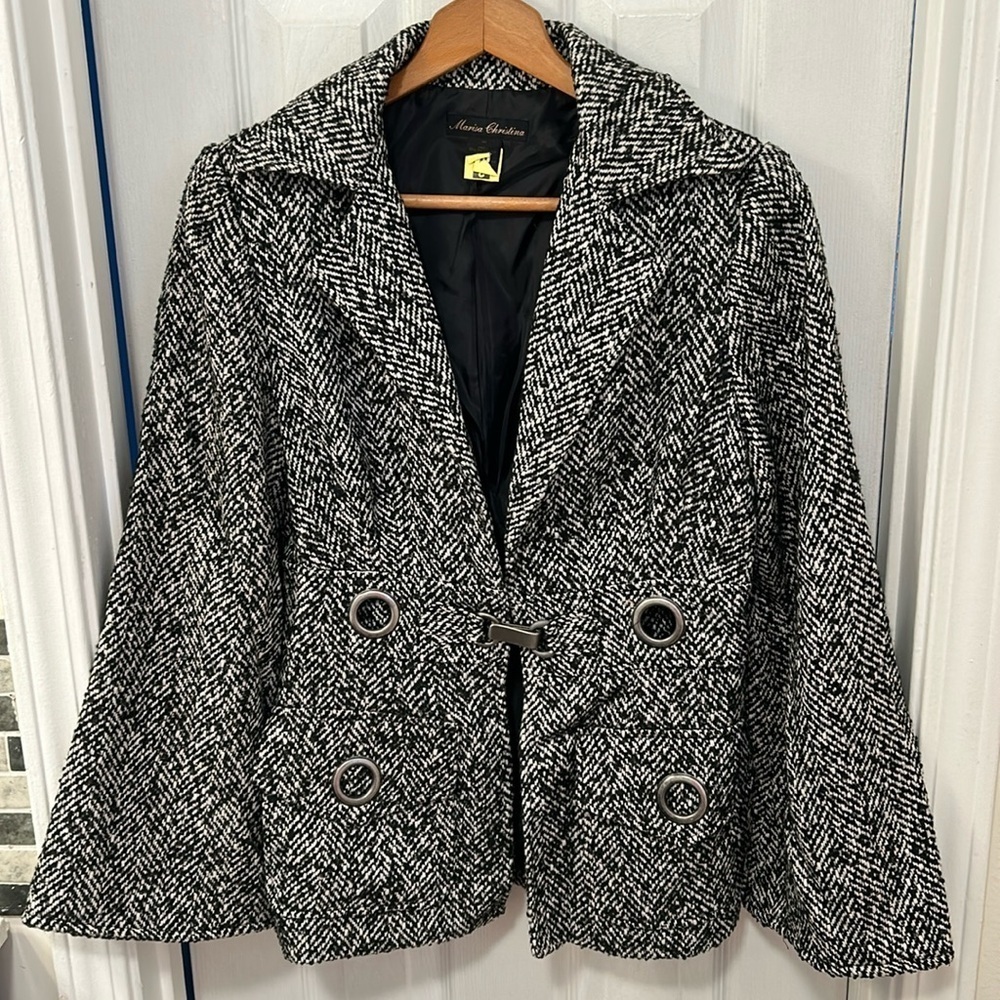 Marisa Christina Women's Coat in Black & White Herringbone Size M